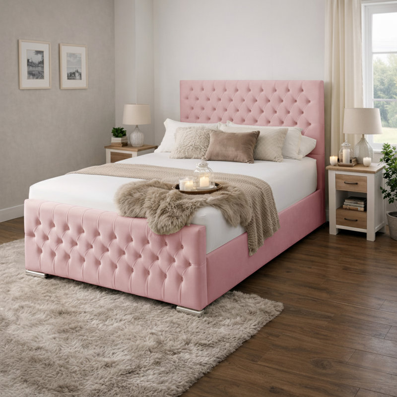 Kensington Upholstered Bed Frame, Small Double (4'), Pink
