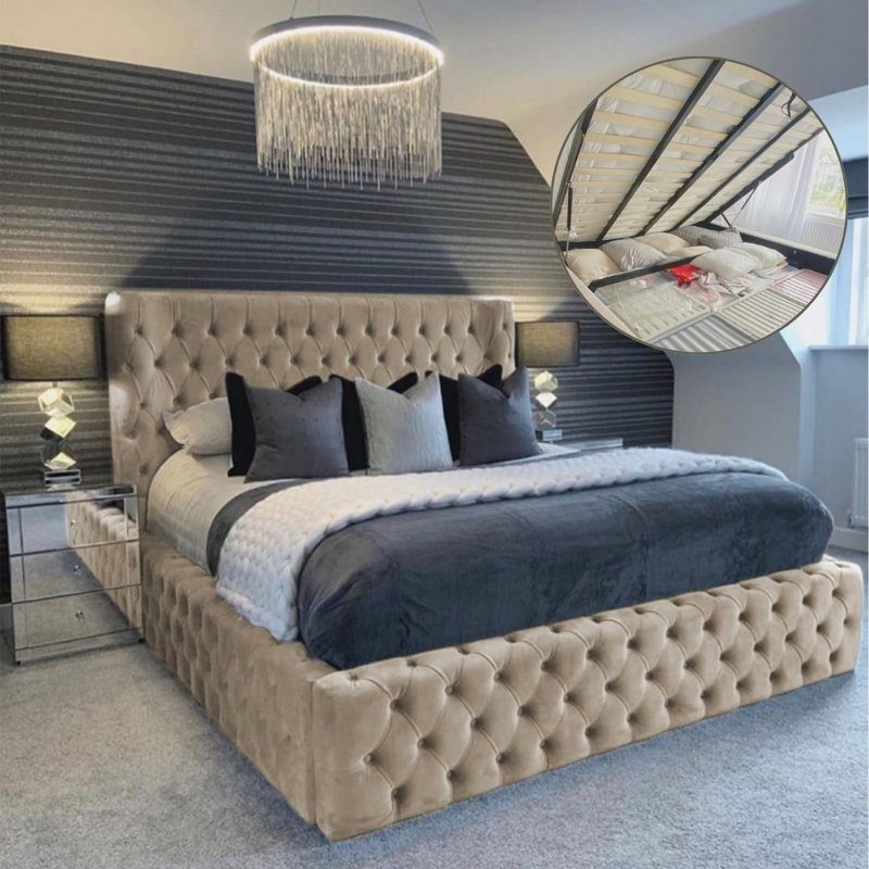 Aliyannah Upholstered Ottoman Storage Bed, Coffee, Super King (6')