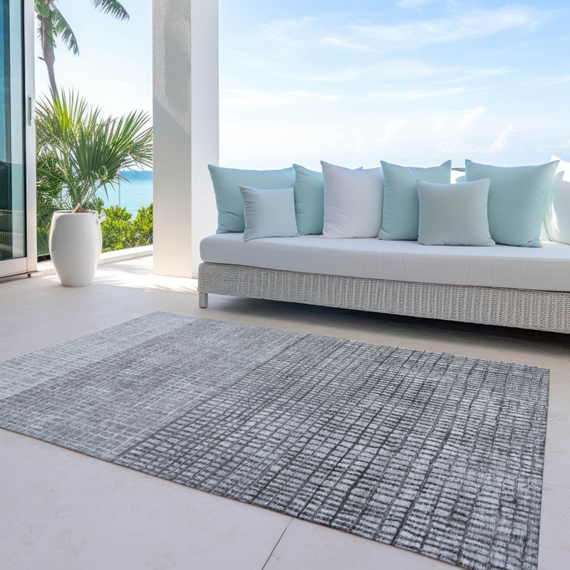 Machine Washable Indoor/Outdoor Xhevrie Gray Rug, Rectangle 10' x 14'
