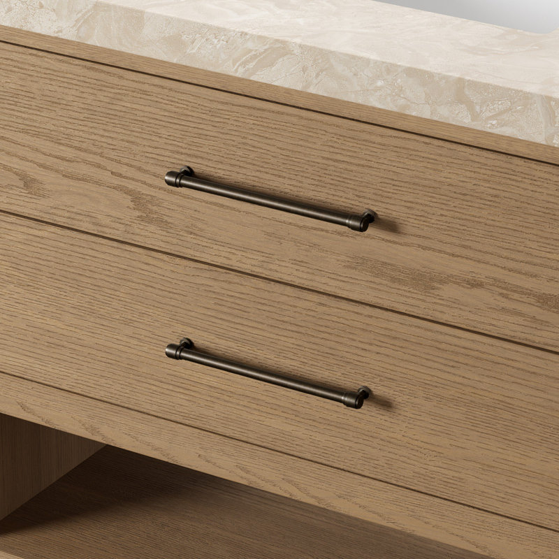 Anthem Single Vanity, Satin Light Wash Oak, Sand Marble