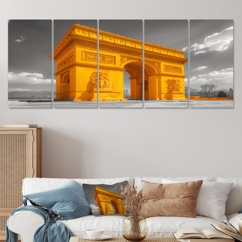 «Yellow Yellow Stone» Monument Arc De Triomphe, ensemble d'art mural sur toile, H 28 po x l 60 po