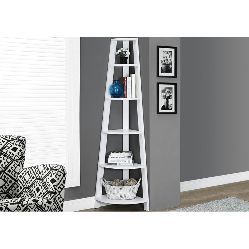 Modern White Living Room - 5 Tier, Corner Optimized Tier Bookcase In Ideal For Corners Bedroom