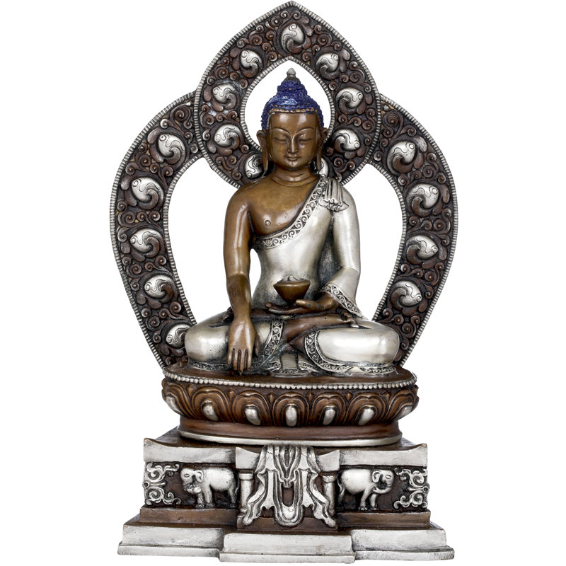 Figurine Shakyamuni Bouddha assis sur un trône d'éléphant