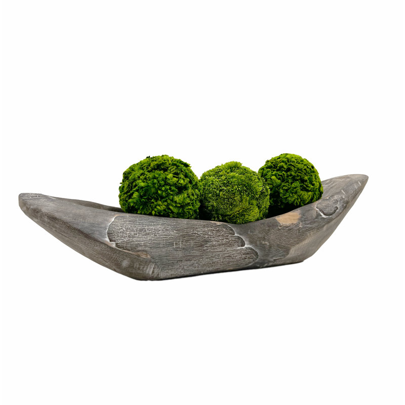 Pamela Decorative Wooden Bowl with Preserved Cockscomb Balls
