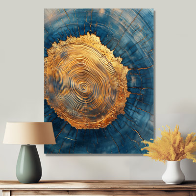 Or bleu, turquoise, bois, tranche, rêverie I - arbre, art mural en métal, reproduction d'art moderne en métal