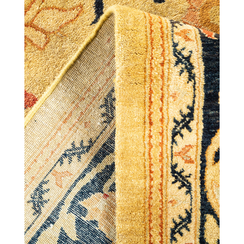 Tapis ivoire / noir noué à la main de conception unique 6 pi 1 po x 9 pi 1 po Keenan