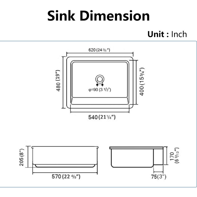 24'' L Single Bowl Fireclay Kitchen Sink