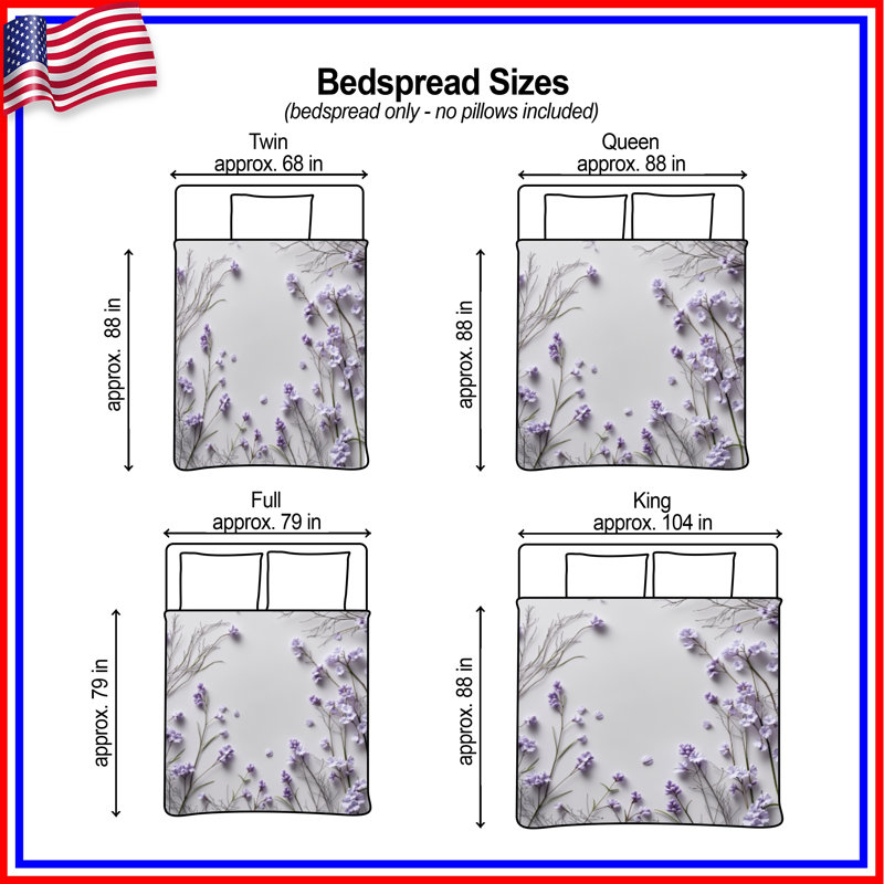 Purple Delicate Flowers Quilted Bedspread , Twin