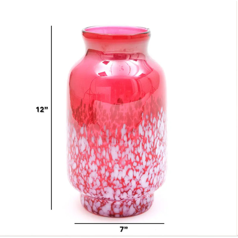 Vase | Vase Ruby Luster avec éclaboussure en verre blanc | Décoration luxueuse décorative pour la maison | 7 x 12 po