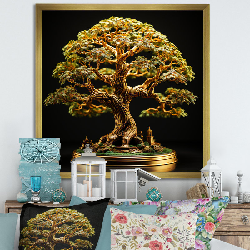 " Bonsai Tree Tranquility Expression ", 30" H x 30" W x 1" D, Gold Single Picture Framed