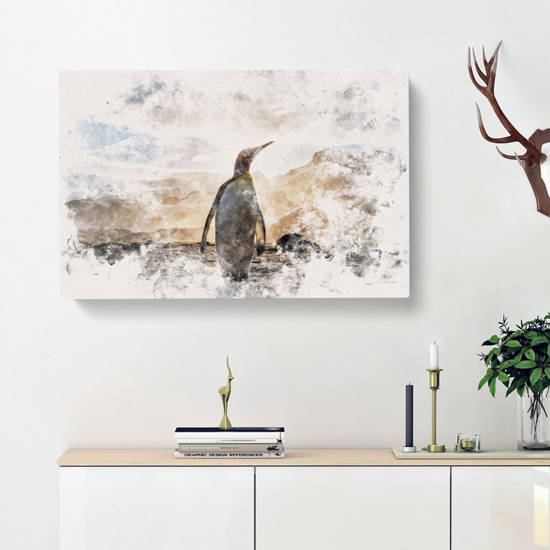 King Penguin Watercolour - Wrapped Canvas, 40cm H x 60cm W x 3cm D