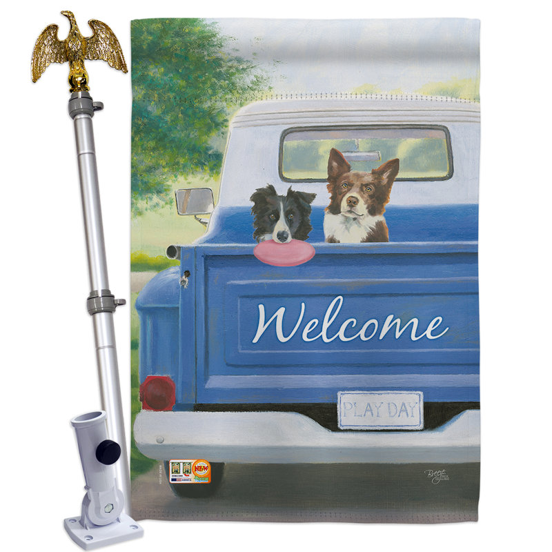 Jour de jeu avec Buddy en bois 2 faces 40 po x 28 po Ensemble de drapeaux