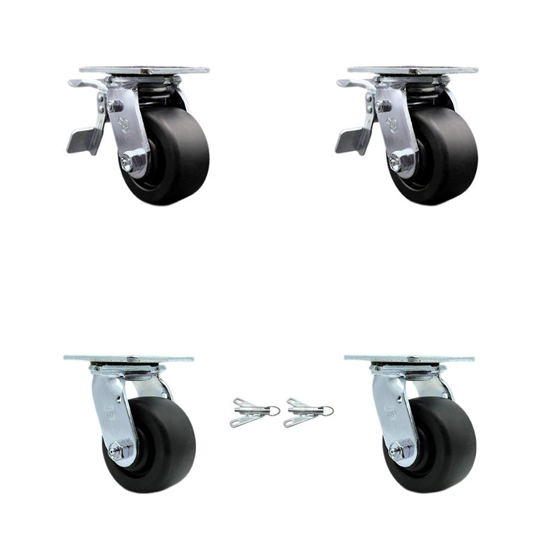 Ensemble de roulettes pivotantes en polyoléfine de 4 pouces avec roulement à rouleaux et 2 freins à verrouillage total SCC