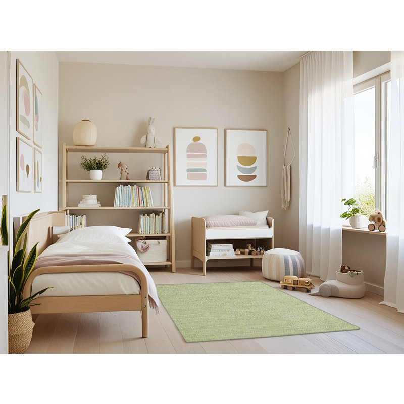 Tapis vert contemporain en laine, Rectangle 4 pi x 6 pi