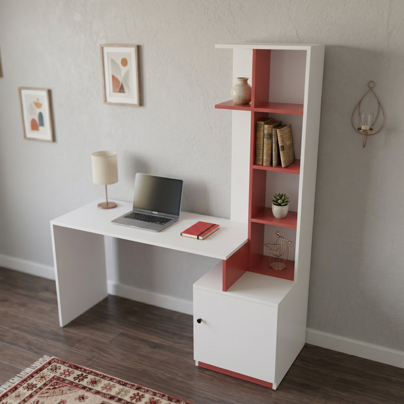 Bureau d'étude moderne en L avec rangement vertical intégré