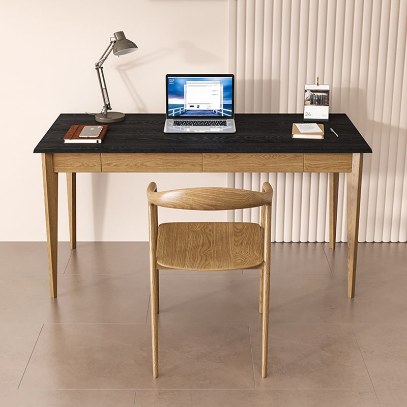 Bureau rectangulaire en bois massif noir avec 2 tiroirs Burlywood, H 29,53 po x l 47,24 po x P 25,59 po