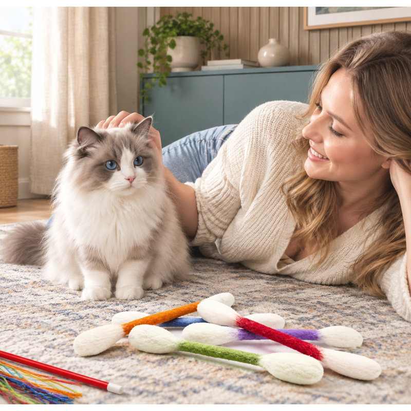 Ensemble de 6 jouets colorés à l'herbe à chat en forme de coton-tige, comprenant un jouet à mâcher résistant et des bâtonnets à mâcher pour la dentition des chats, un cadeau idéal pour les amoureux des chats.