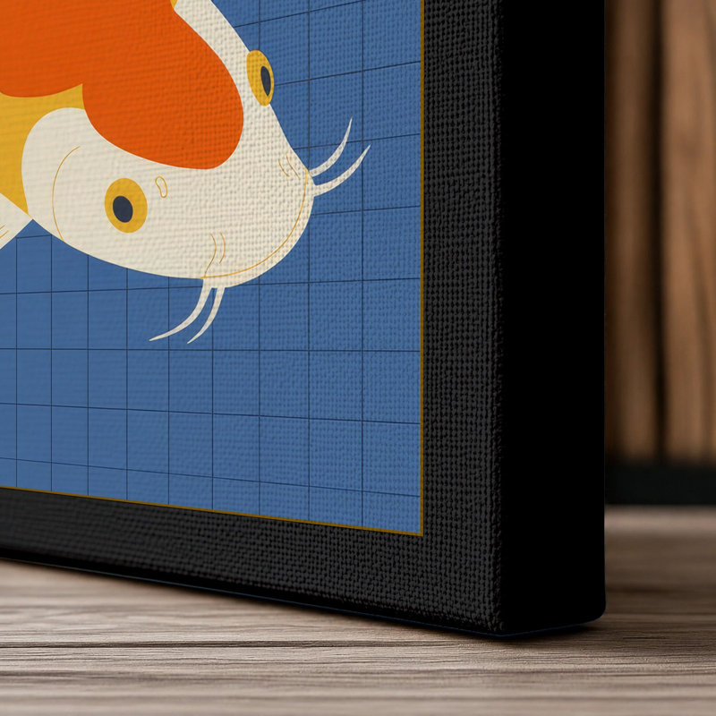 Leaping Koi Geometric - Wrapped Canvas, 36x24 - 91.4 x 61.0 cm, Black Border