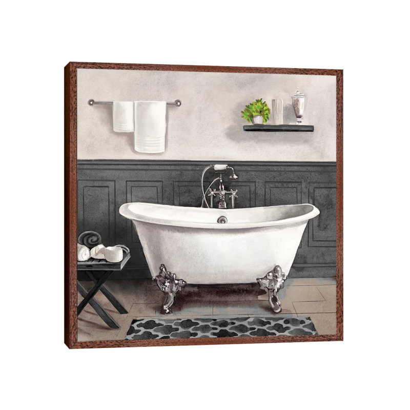Serene Bath II Black And White by Bannarot - Painting on Canvas, 45.72cm H x 45.72cm W x 3.81cm D, Classic Brown Wood Framed