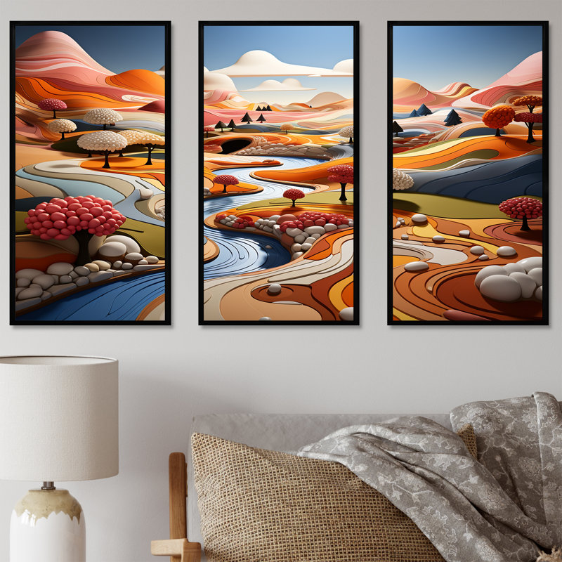 Ensemble de salon fantaisiste champ de couleur paysage I - campagne, Cadre flottant noir, H 28 po x l 36 po x P 1 po