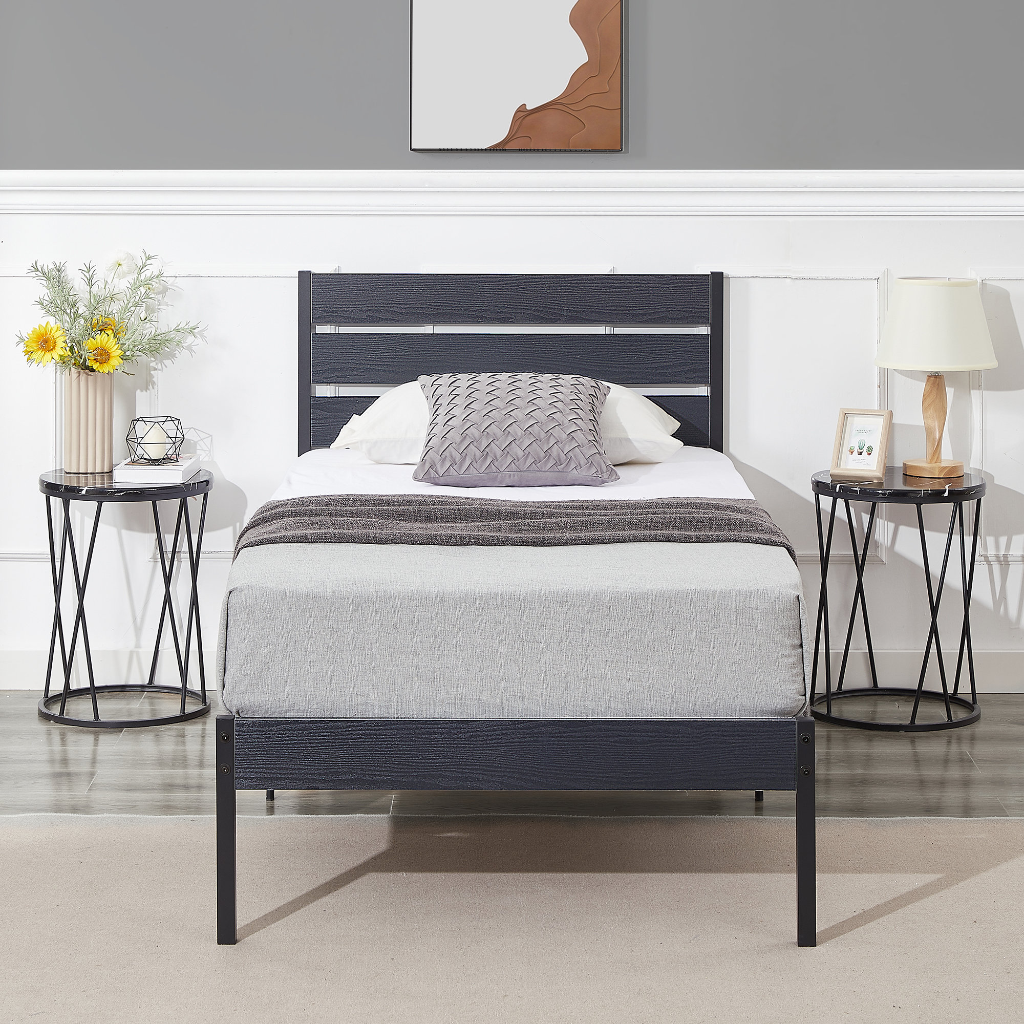 Kempst 42.5 Bed Frame with Rustic Vintage Wood Headboard