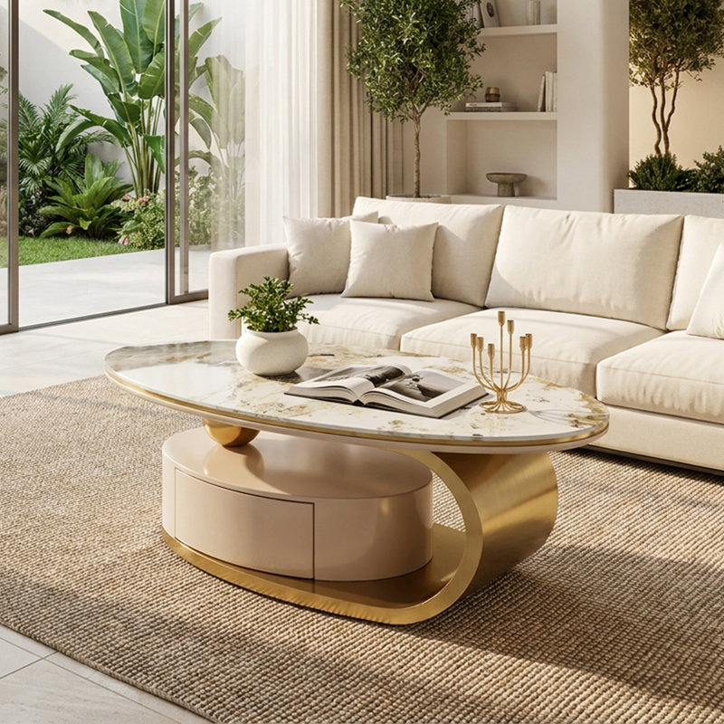 Oval Coffee Table with Drawer