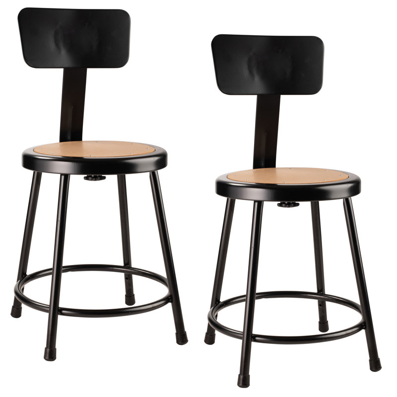 Tabouret en acier robuste avec dossier, Noir, 33"