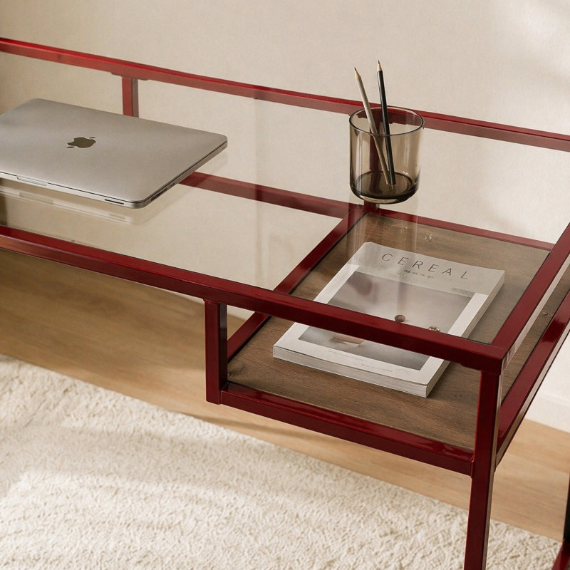 Yasin Glass Writing Desk, Red