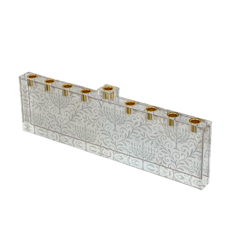 Menora de Lucite avec motif de vignes de Hanoucca