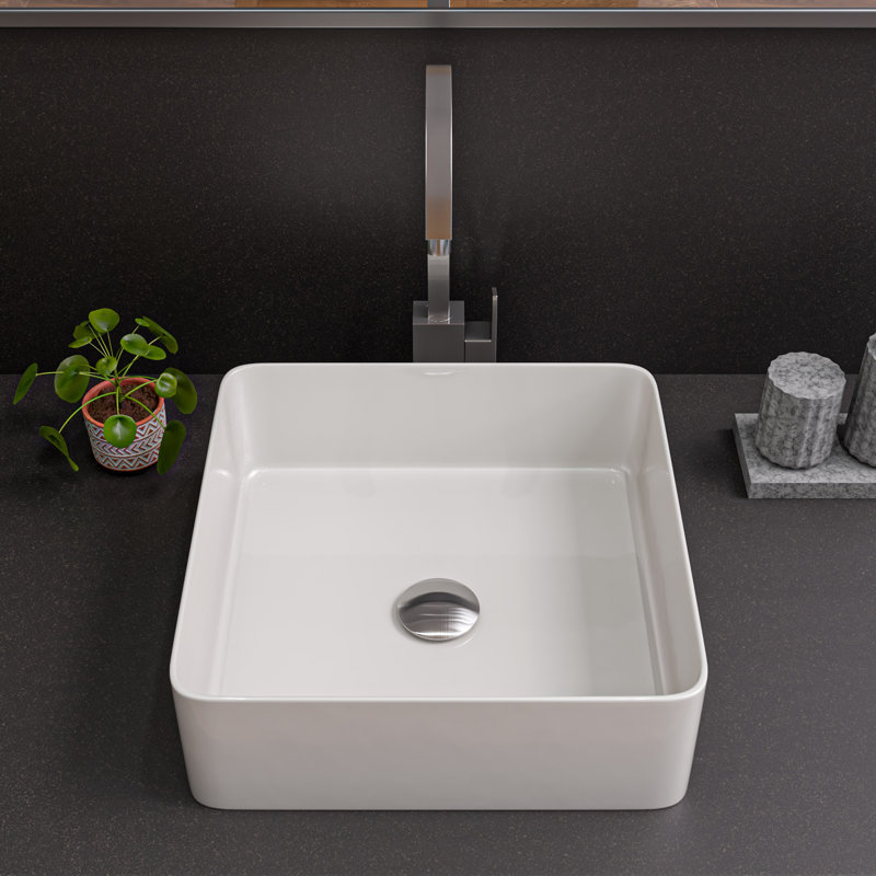 Alfi Brand 15.13'' Ceramic Square Bathroom Sink, White