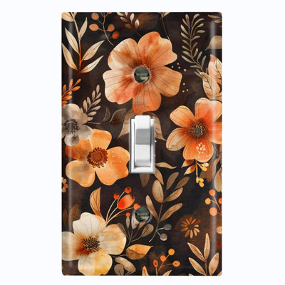 Couvercle de plaque d'interrupteur en métal; Bascule à 1 taille US standard - Fleurs d'automne rustiques