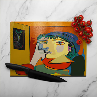 Thinking woman Designer Glass Chopping Board