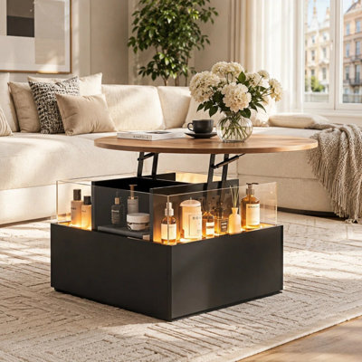 Alpena Round Lift Top Coffee Table with Square Base