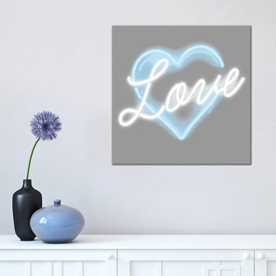 Neon Love Blue on Black 1 Piece Wrapped Canvas Wall Art