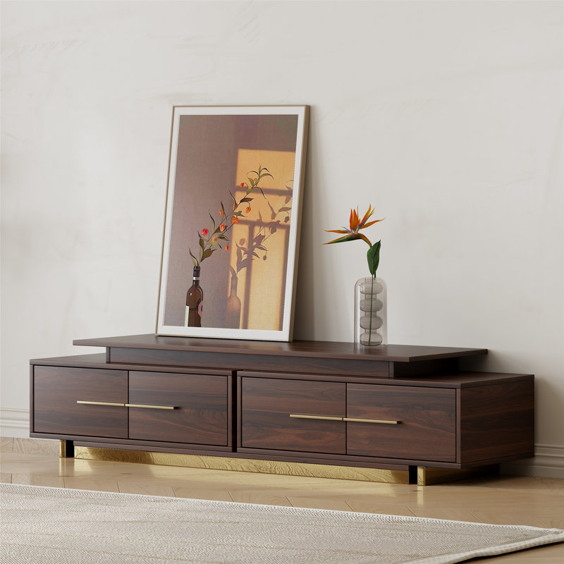 63.4”-94.5” Extendable Tv Stand With 4 Drawers, Modern Mid-century Walnut Entertainment Center With Cable Management, Media Console Cabinet For Living Room