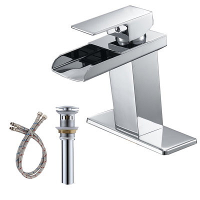 Robinet de salle de bain monotrou à petite arche avec bonde escamotable Waterfall