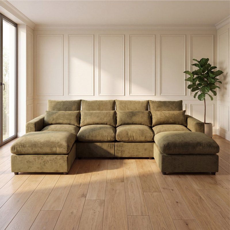 Canapé modulaire modulaire 5 places avec 2 repose-pieds, Grey Chenille, 35.43" H x 130.7" W x 33.07" D