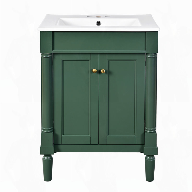 Meuble-lavabo simple avec grandes tablettes de rangement, Bleu