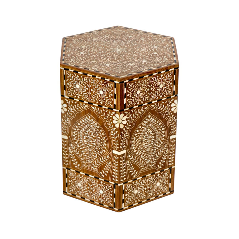 Bone Inlaid Teak Drum Table