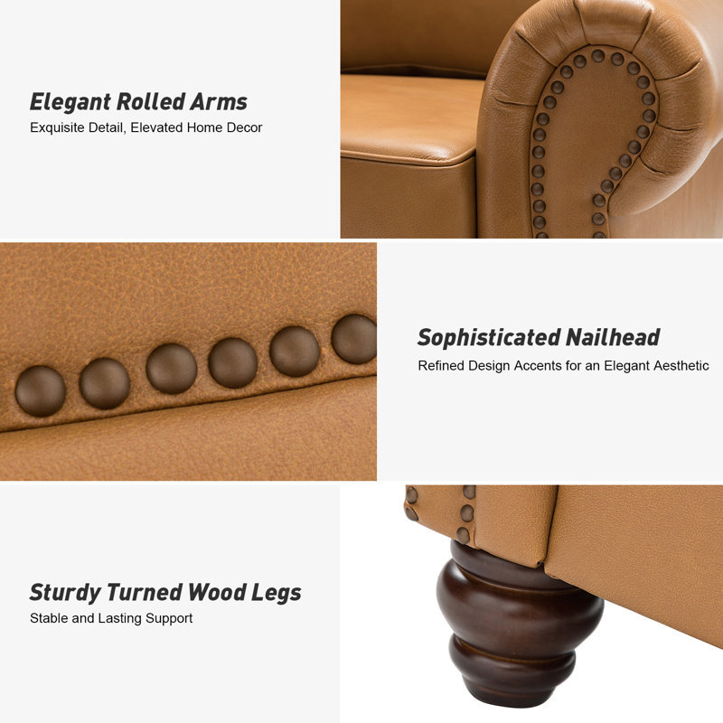 Damore 81'' Wide Genuine Leather Sofa, Camel Genuine Leather