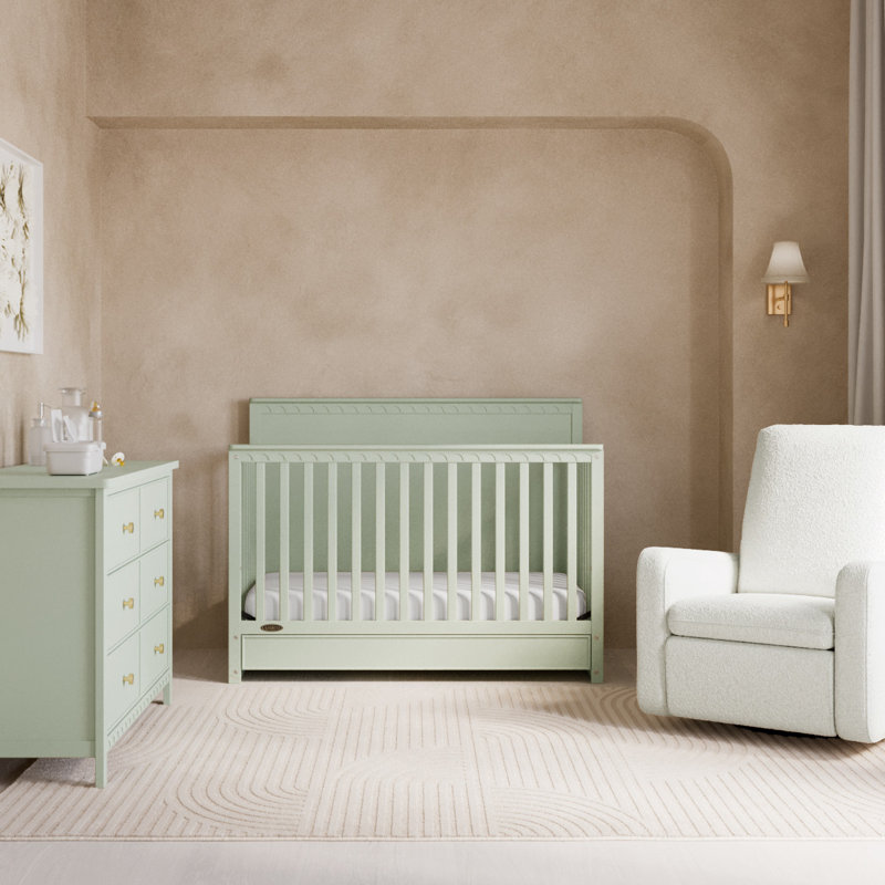 Sasha 5-In-1 Convertible Crib With Drawer, Sage