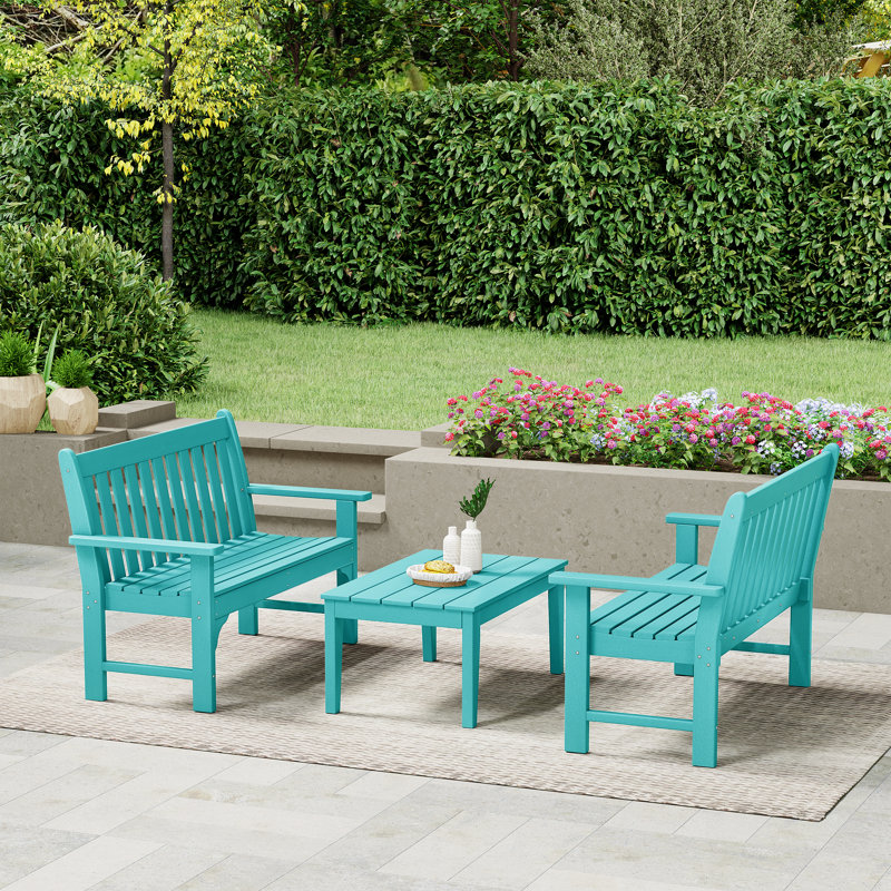 Banc 3 pièces avec table basse Laguna Poly, Sarcelle