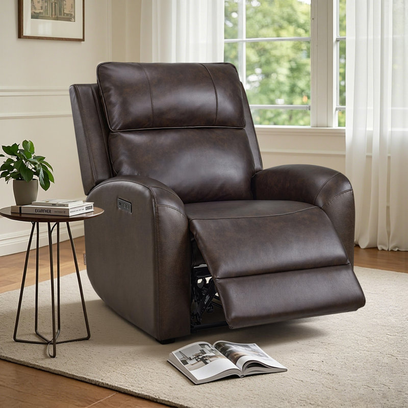 Fauteuil inclinable électrique en cuir avec repose-tête électrique réglable zero clearance recliner , Marron foncé