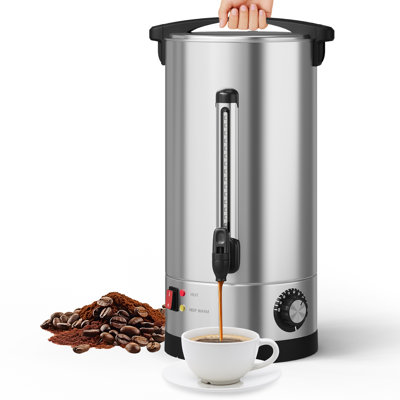 16L (110 Cup) Commercial Coffee Urn – Stainless Steel Double Wall Large Capacity Dispenser, Automatic Temperature Control, Filter Basket, No-Drip Faucet, Easy Clean for Catering, Buffet, Events