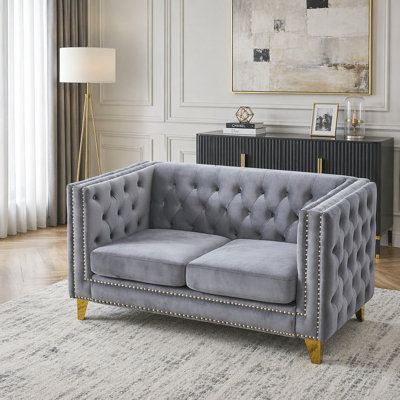 2-Seater Velvet Chesterfield Sofa with Button Tufting