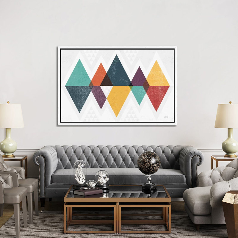 Mod Triangles II Retro by Michael Mullan - Print on Canvas, White Framed, 101.6cm H x 152.4cm W x 3.81cm D