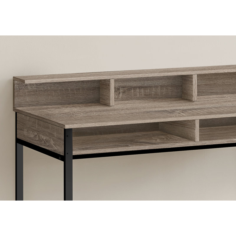 Bureau d'ordinateur debout pour bureau à domicile, l 48 po, taupe, bureau moderne disponible, longueur 48 po, avec tablettes, finition taupe, pieds en métal noir, poste de travail pour ordinateur portable