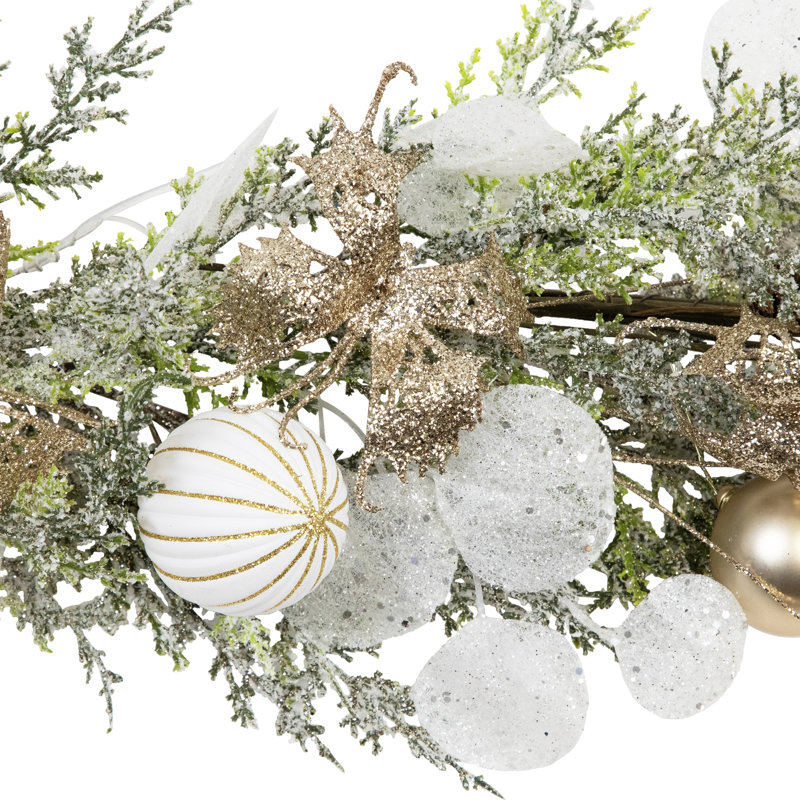Glittered Poinsettia And Ornaments Artificial Christmas Garland - 6' X 7" - Unlit