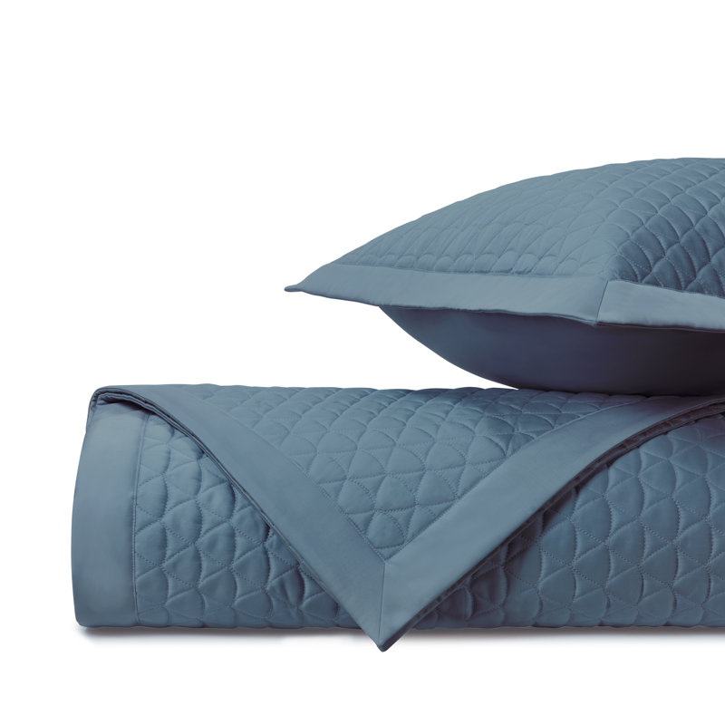 Anastasia Quilted Sateen Coverlet Set, King Coverlet/Bedspread + 2 Shams, Slate Blue