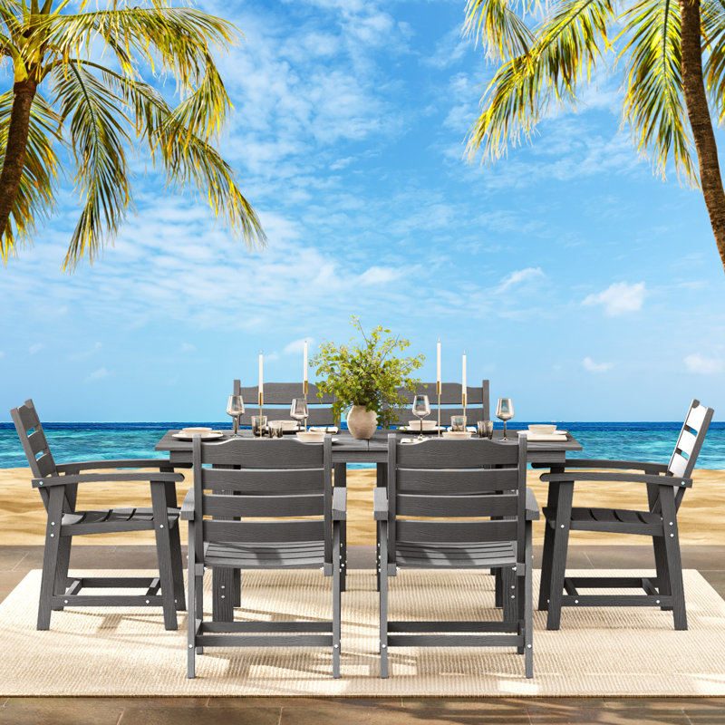 7-Piece Outdoor Dining Set With Umbrella Hole – Weather-Resistant Patio Furniture For Backyard & Garden, Gray